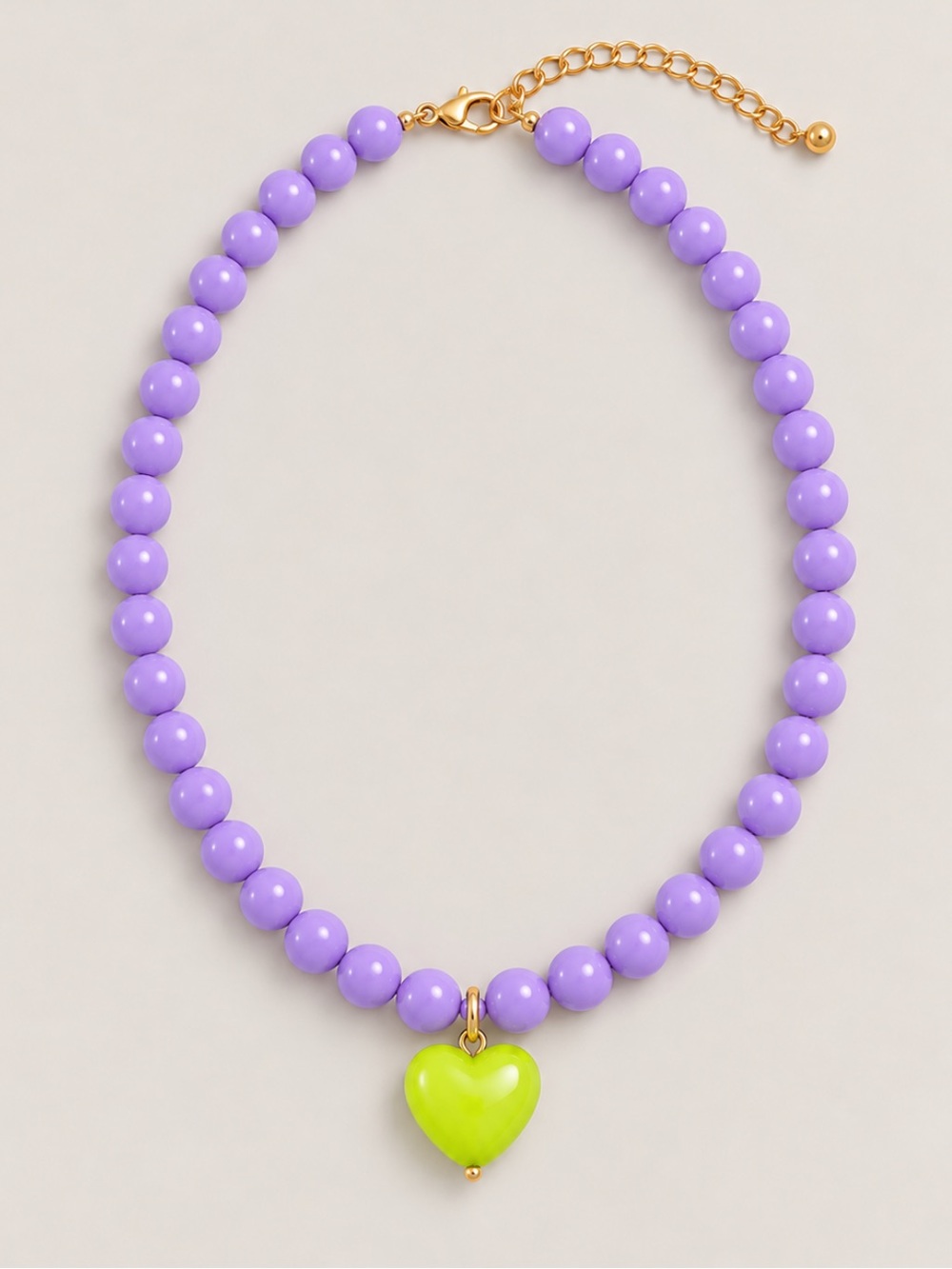 New! Purple Beaded Green Heart Y2K Dopamine Colorful Beaded Necklace 5060